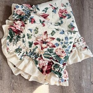 Cream Ruffled Floral Lace Pillow Sham Pair Cottagecore Farmhouse Bedding Decor